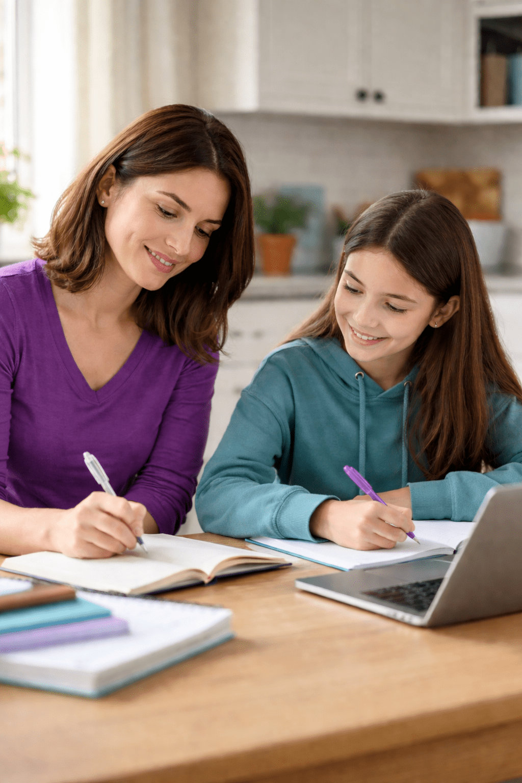 parent and preteen working side by side