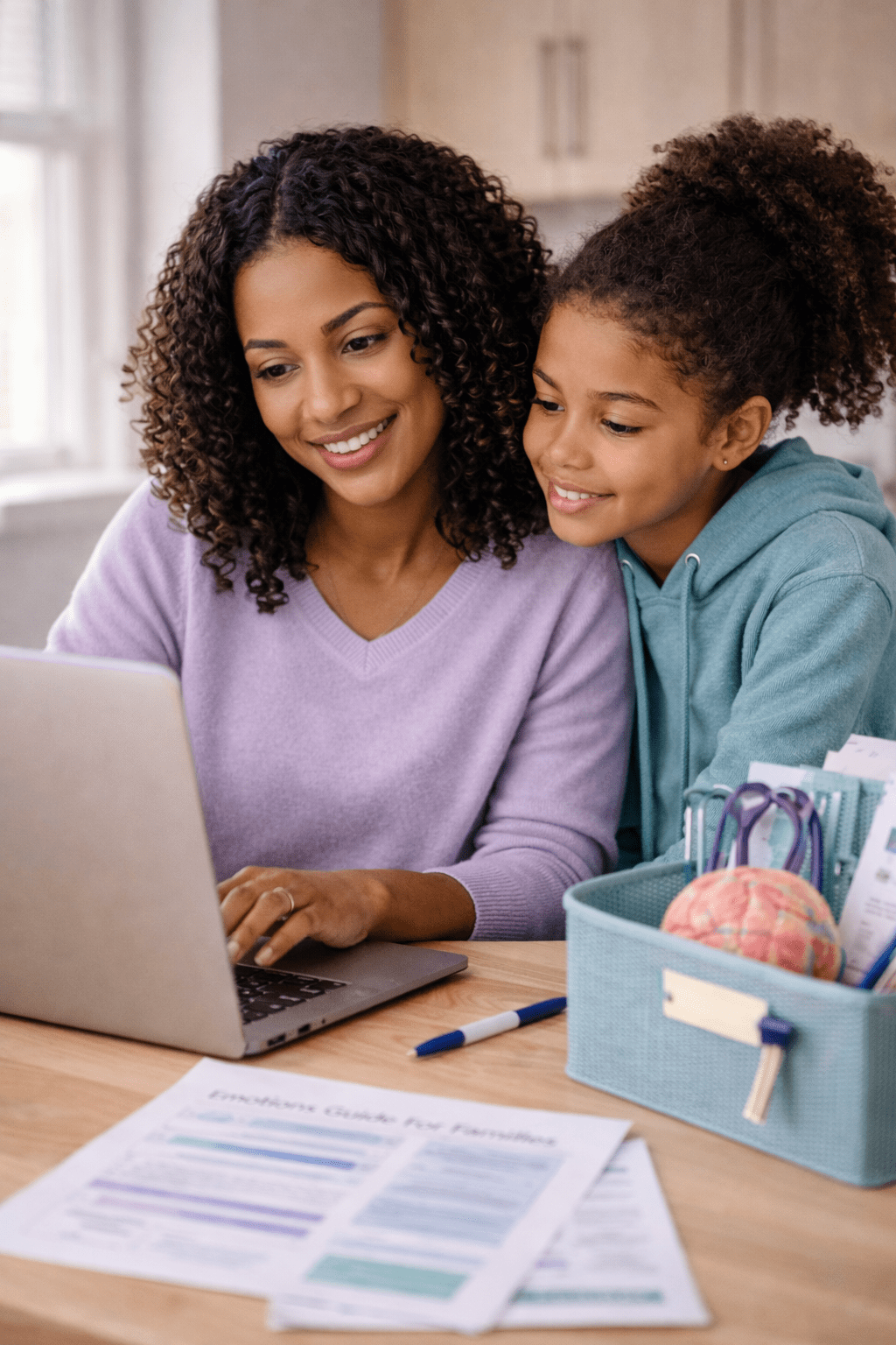 mom looking at parenting resources on the computer
